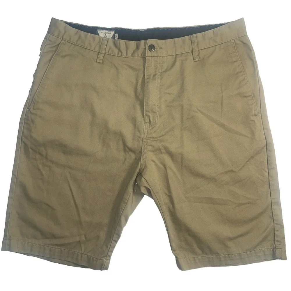 Volcom Khaki Chino Shorts Men's Size 36 Beige Flat Front Casual Skate